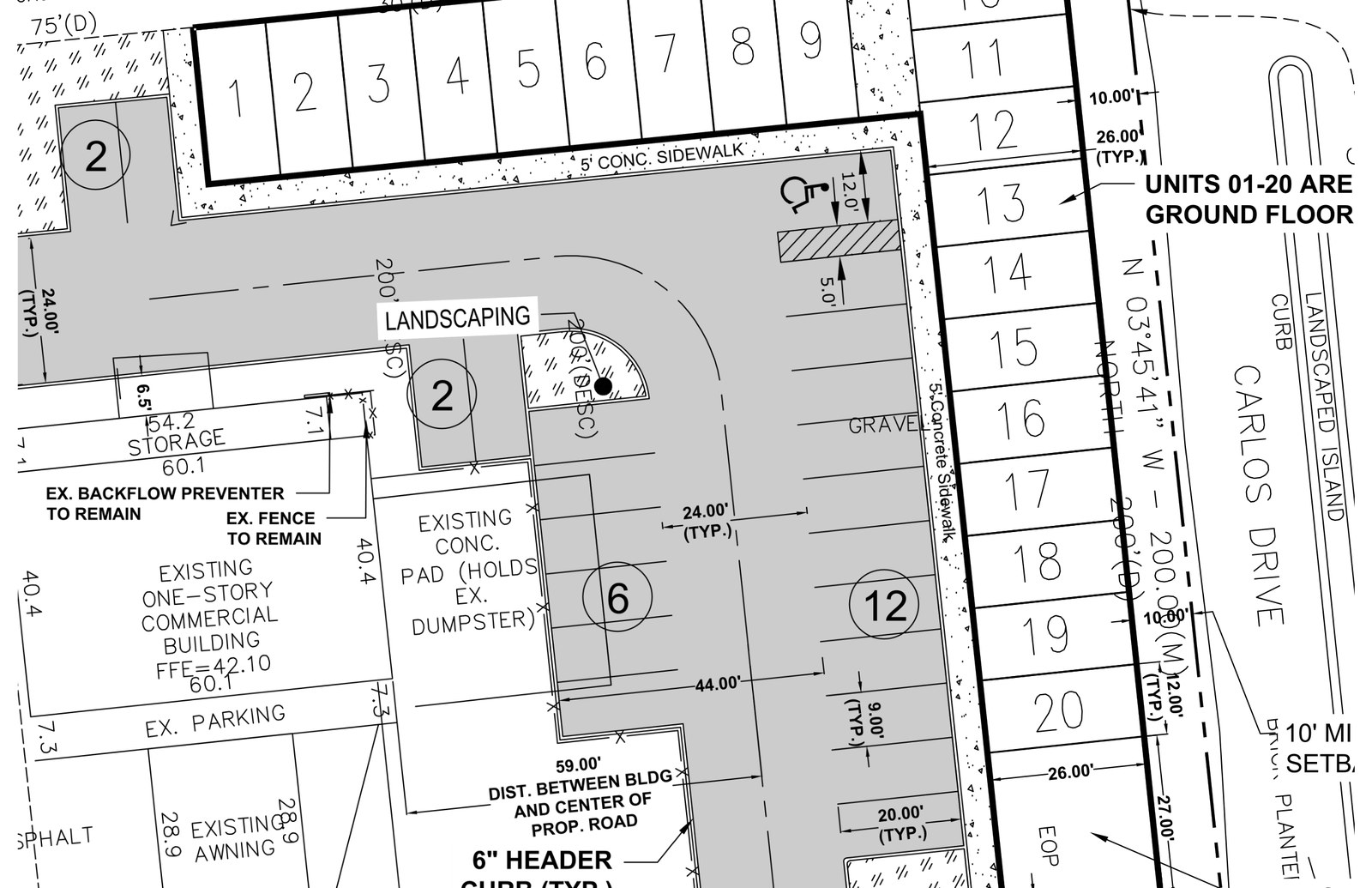 Civil site plan for the 20-Unit Multi-Family Infill, Okaloosa County, Florida