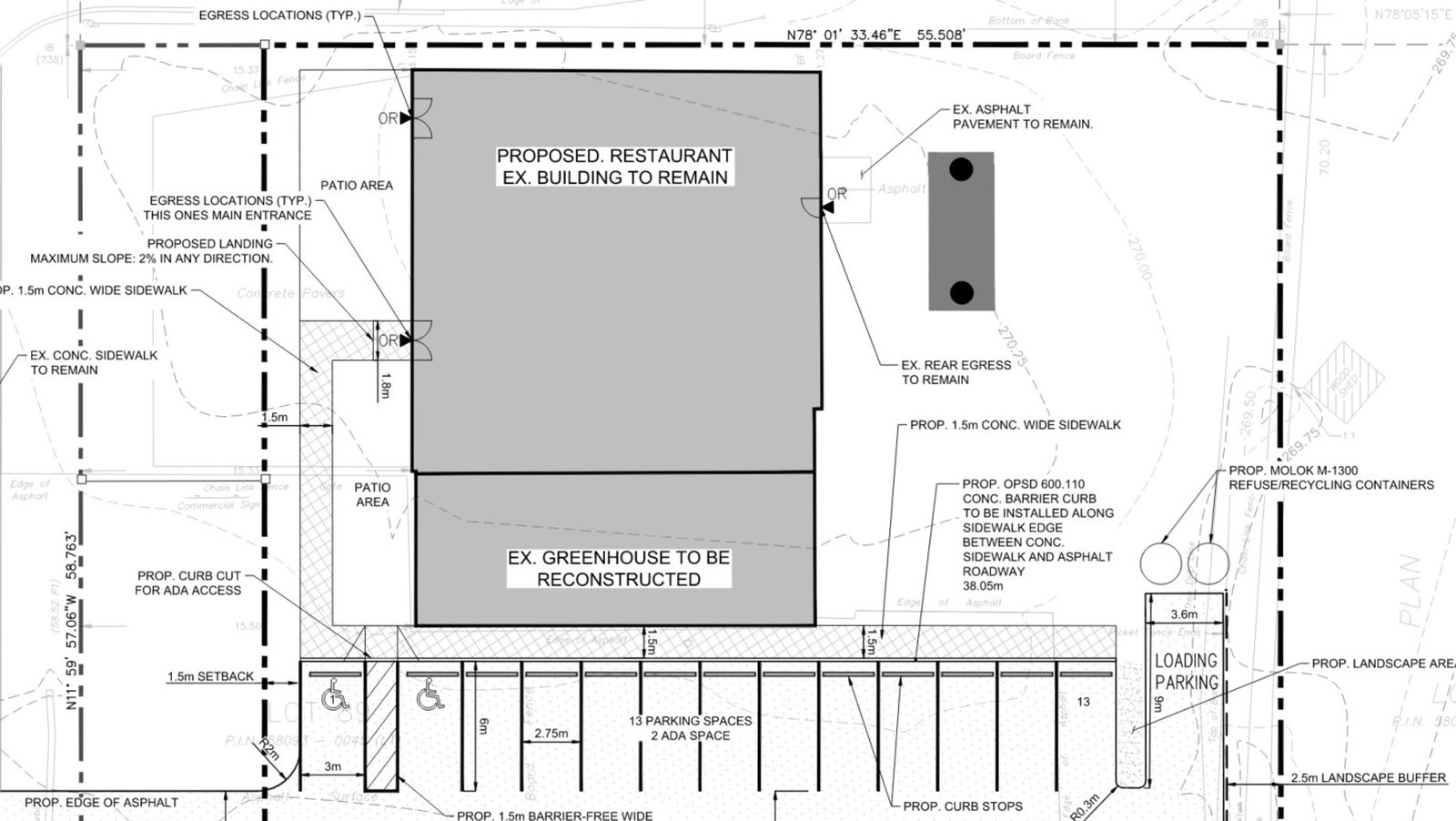 Civil site plan for the Commercial Restaurant Redevelopment, Township of Innisfil, Ontario
